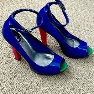 G by Guess color block peep toe heels